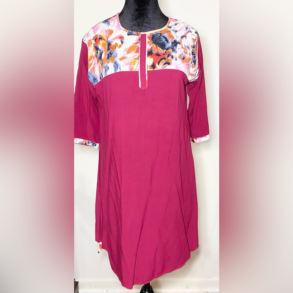 Indian Monsoon Shimmer Printed Linen Tunic 1 pc Kurta Kurti Floral Soft Cotton